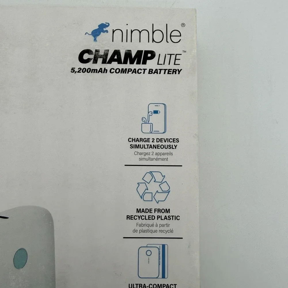 Nimble Champ Lite Fast Charging Power Bank Portable White 15W 5200mAh w/ Cable
